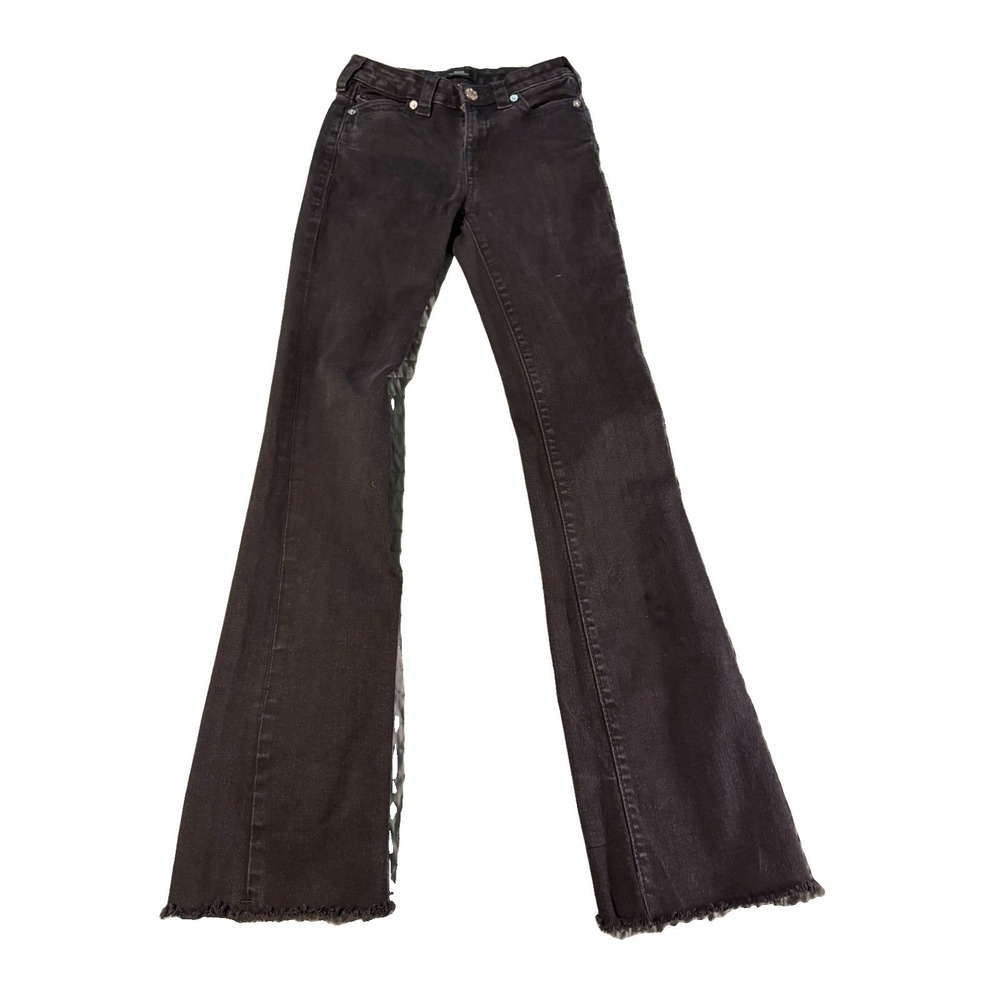 True Religion Becca Mid Rise Bootcut Jeans Size 26 Black Raw Hem Stretch Y2K